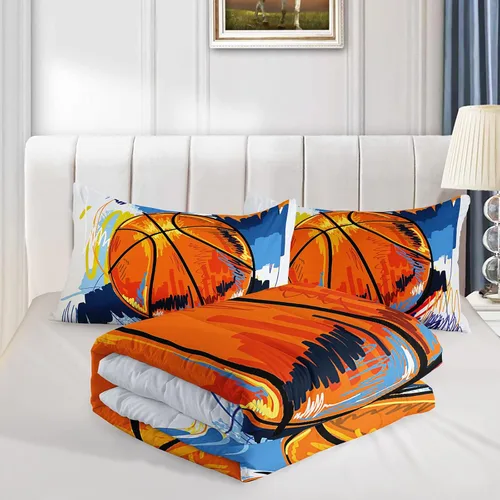 Miniatura 4 de BSNTHO Juego de edredón de baloncesto para niños, juego de ropa de cama deportiva tamaño Queen para niños y adolescentes, diseño de edredón