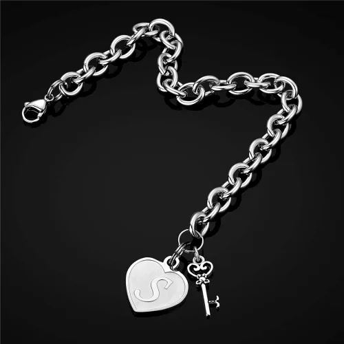 Miniatura 6 de M MOOHAM - Pulsera con iniciales de corazón para regalo de mujer, acero inoxidable, dijes grabados con iniciales de 26 letras, regalo de joyería