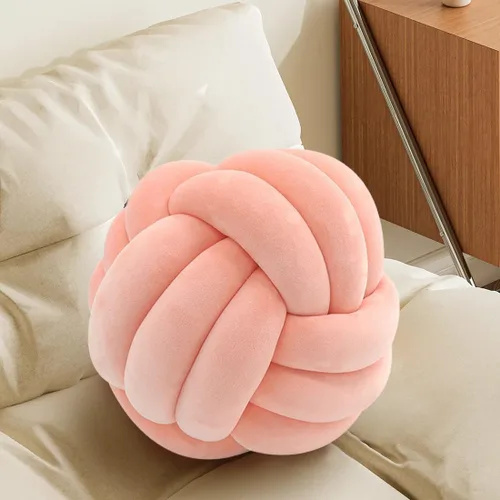 Miniatura 38 de Almohada Bola de Nudo Gris, Almohada Decorativa Hecha a Mano, Cojín Redondo Suave Anudado para Sofá y Dormitorio, Linda Decoración del Hogar
