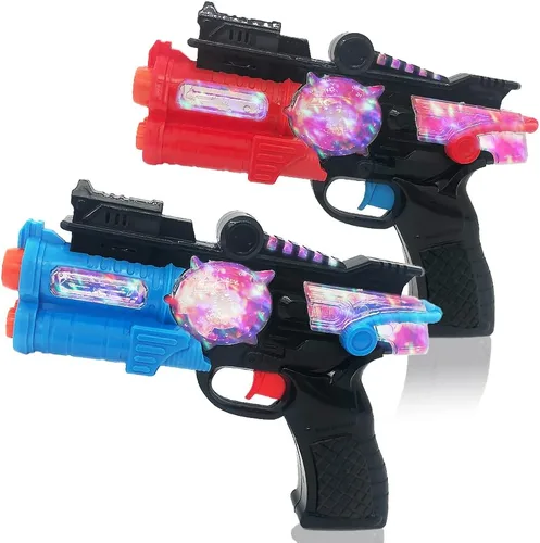 ArtCreativity Pistolas de juguete iluminadas para niños (juego de 2), lanzadores espaciales rojos y azules con LED intermitentes y efectos de
