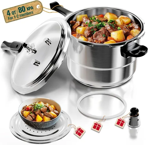 WantJoin Olla a Presión de Acero Inoxidable de 4 Qt, Olla a Presión para Cocina Comercial Usada para Comida a Presión o Cocción al Vapor, Compatible