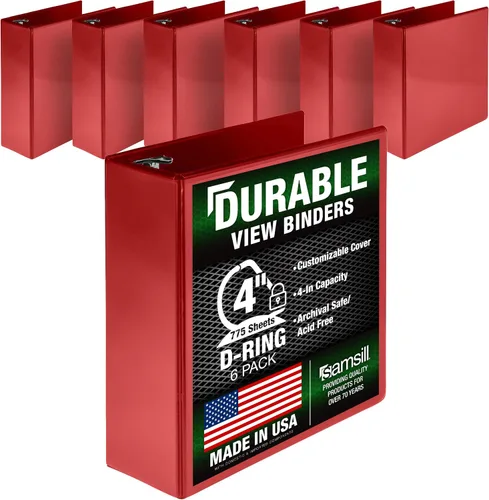 Miniatura 159 de Samsill Carpeta duradera de 1.5 pulgadas, fabricada en los Estados Unidos, carpeta de anillos en D, carpeta transparente personalizable, color rojo