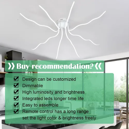 Miniatura 5 de Lámpara de techo LED moderna regulable para comedor, lámpara de cocina de lujo, 8 luces, cerca de techo, montaje empotrado