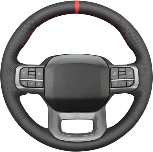 Miniatura 7 de MEWANT Funda de volante de automóvil brillante de fibra de carbono y gamuza cosida a mano para Ford F-150 2021-2023 / F-150 Lightning 2022-2023
