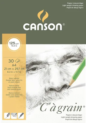 Miniatura 2 de Canson "C à Grain A3 - Bloc de papel blanco para dibujo y boceto, 30 hojas, textura de grano fino, pegado en un lado corto, ideal para artistas