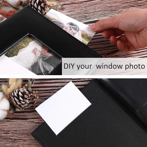Miniatura 5 de RECUTMS Álbum de fotos 4x6 de 200, álbum de fotos con cubierta de cuero deslizable para fotos de familia, boda, niños, vacaciones, aniversario Negro