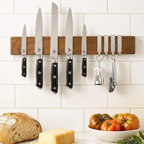 Miniatura 2 de ENOKING Portacuchillos magnético de 16 pulgadas para pared, tira de cuchillos de madera de acacia con caja de regalo magnética con estampado de oro