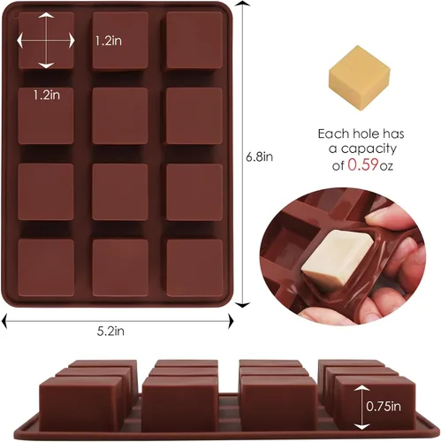 Miniatura 2 de Moldes de silicona para derretir cera, 3 piezas de 12 cavidades cuadradas de silicona para derretir cera perfumada, trufas de chocolate, dulces