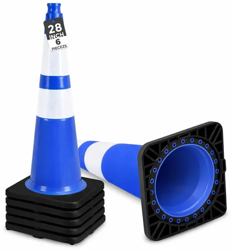 Miniatura 13 de BESEA Paquete de 4 conos de tráfico azules de 12 pulgadas con collar reflectante de 4 pulgadas, conos de seguridad de PVC resistentes con base