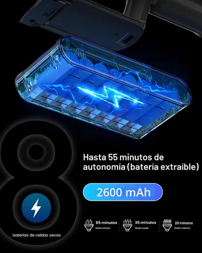 Miniatura 9 de Aspiradora inalámbrica para el hogar, potente aspiradora con filtro HEPA, tiempo de funcionamiento de 55 minutos, luz LED, cepillo antienredos