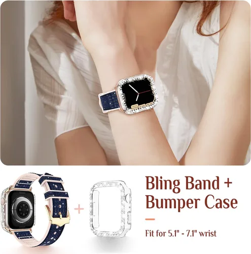 Miniatura 7 de Goton Bling - Correa de silicona brillante compatible con Apple Watch de 1.772 pulgadas (45mm) con protector de borde [sin vidrio], correa que