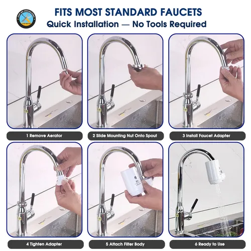 Miniatura 8 de Sistema de filtración de agua de montaje en grifo, purificador de agua sin BPA para fregadero, el filtro reemplaza 400 galones de agua, dura seis