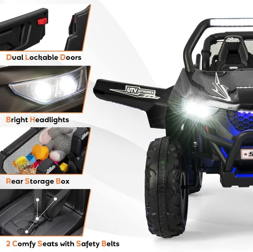 Miniatura 4 de HONEY JOY Auto de 2 plazas, 12 V, batería de 12 V, con control remoto, suspensión de resorte, velocidad alta/baja, almacenamiento, música, USB, Negro