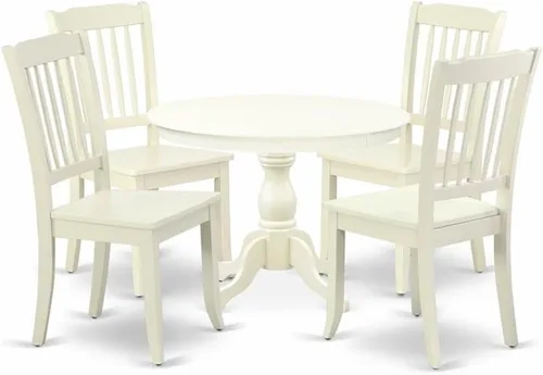 Miniatura 8 de East West Furniture El juego de habitación Hartland de 3 piezas contiene una mesa de cocina redonda con pedestal y 2 sillas de comedor tapizadas