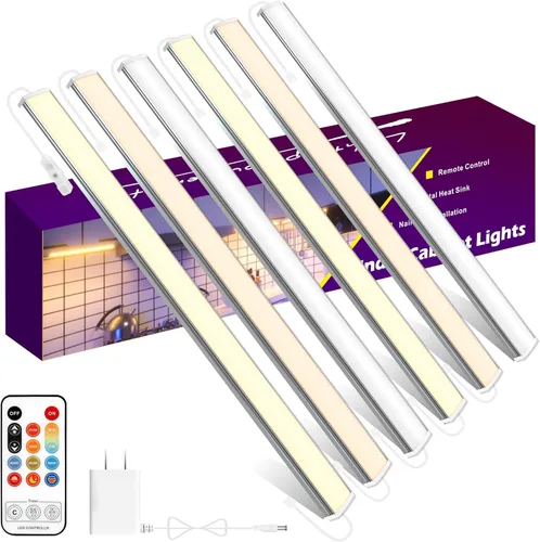 Miniatura 13 de maylit Luces para debajo del gabinete enchufables, 3 piezas de iluminación ultra fina de 12 pulgadas para debajo del gabinete, luces blancas cálidas