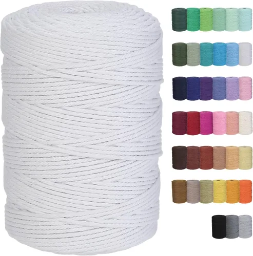 Miniatura 28 de Cuerda de macramé de algodón de 3 mm x 109 yardas, suministros de macramé de color natural, cuerda de algodón suave para colgar plantas, colgante