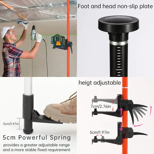 Miniatura 7 de Mástil telescópico, mástil de soporte telescópico para nivel láser con trípode y soporte para niveles láser de láseres rotativos y lineales