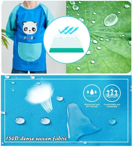Miniatura 3 de Delantal para pintar para niños, delantal con bolsillos para niños y niñas, impermeable, manga larga, delantal de artista, Azul Panda