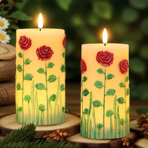 Miniatura 10 de Eldnacele Velas sin llama con cono de pino que funcionan con pilas con temporizador de 6 horas, sin perfume, cera real, mecha plana, piña
