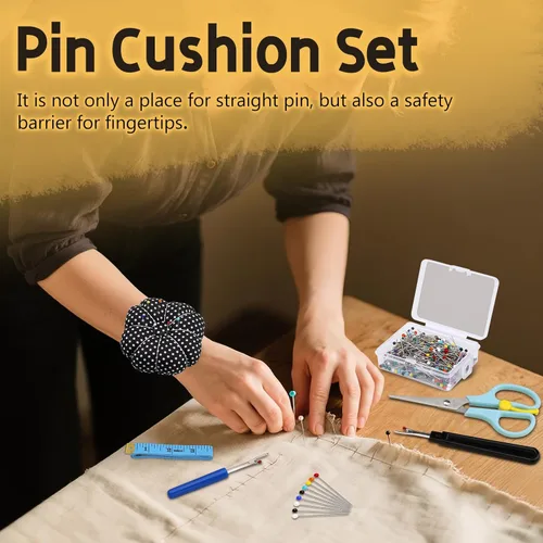 Miniatura 5 de 300 alfileres de costura multicolor – Alfiler de 1.260 in rectos, incluye tijeras de costura para costura, cinta métrica suave para decoración