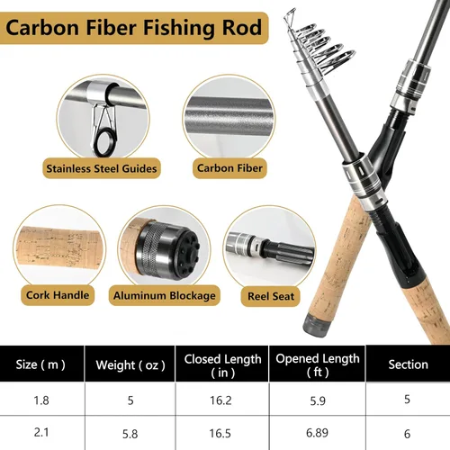 Miniatura 4 de Combo de caña de pescar de fibra de carbono y carrete de aluminio con bolsa de transporte de agua salada de mar Kit de carrete de caña de pescar