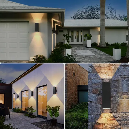 Miniatura 7 de SHIMR Luces de pared para exteriores modernas al atardecer al amanecer, aplique exterior cuadrado negro mate con bombillas incluidas, iluminación