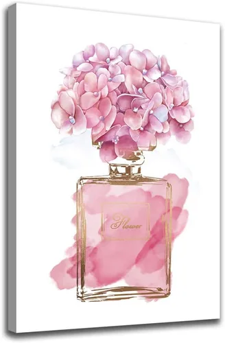 Miniatura 27 de Arte de pared de flores rosadas, lienzo de moda, cuadros de decoración de pared para dormitorio de niñas, acuarela, hortensia, lienzo contemporáneo