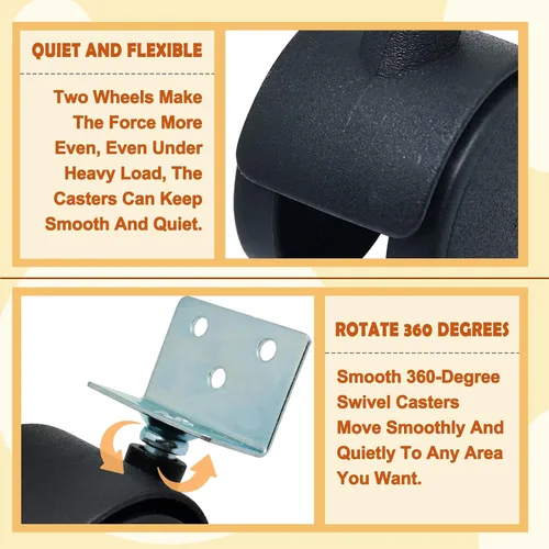 Miniatura 4 de Ruedas en forma de L de 1.5 pulgadas, ruedas giratorias roscadas sin freno, ruedas de goma silenciosas, rotación de 360 grados, color negro, 8 en un