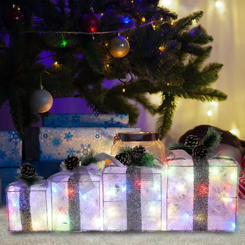 Miniatura 5 de COVFEVER Cajas de Regalo Iluminadas de Navidad, Juego de 4 Cajas de Regalo con Luces Preinstaladas, Juego de Cajas de Regalo Iluminadas que