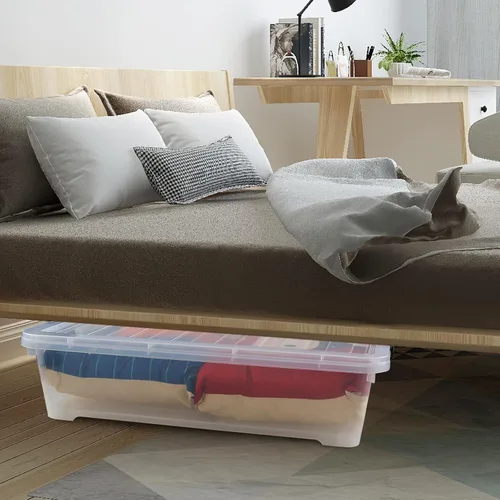 Miniatura 5 de Esdiplot - Paquete de 3 recipientes de almacenamiento transparentes para debajo de la cama, 40 L, recipientes de plástico con tapas y ruedas