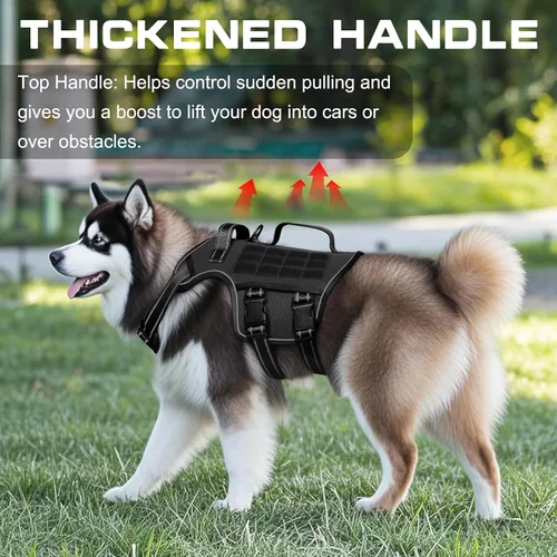 Miniatura 2 de Arnés para perros grandes resistente, arnés táctico sin tirones para perro con sistema Molle, chaleco para perro de servicio fácil de poner y Negro