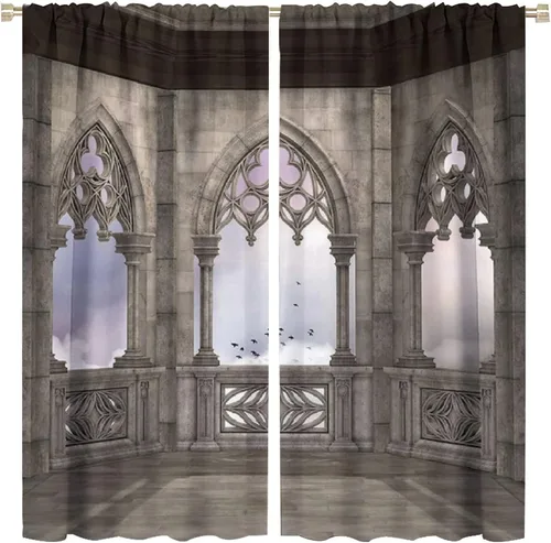 Miniatura 10 de Cortinas góticas con diseño de luna de Halloween, historia, puerta espeluznante, fondo de terror, vela, ficción, patrón de impresión, sala de estar