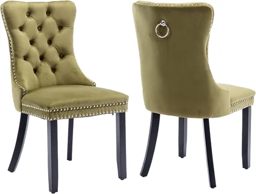 Miniatura 132 de ODUSE-DAILY - Juego de 4 sillas de cocina y comedor de terciopelo beige, tapizadas en tela, respaldo alto con alas, anilla metálica, estructura