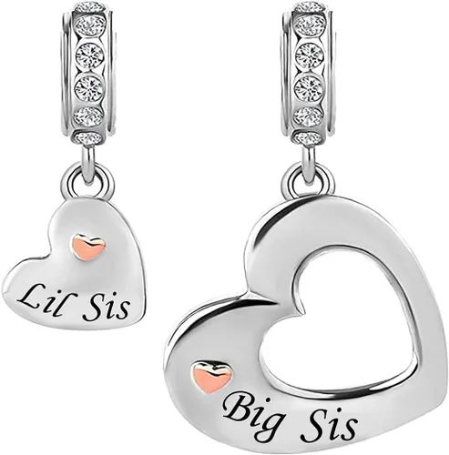 Miniatura 2 de KunBead Joyas de cumpleaños para hermana mayor, hermana pequeña, dijes colgantes de corazón, compatibles con pulseras Pandora, juego de collar