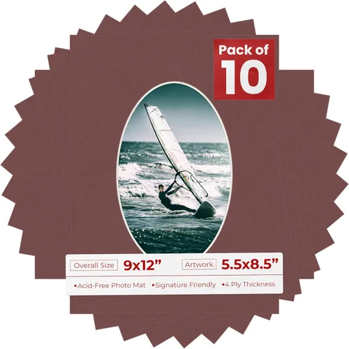 Miniatura 77 de Tapete de 9 x 12 pulgadas, corte biselado para fotos de 5.5 x 8.5 pulgadas, apertura de tablero de fotos ovalado negro precortado, sin ácidos, mate