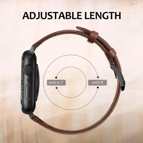 Miniatura 7 de Correa de cuero compatible con correas de Apple Watch de 1.811 in, 1.772 in, 1.732 in, 1.654 in (Serie 1/2/3) para hombres y mujeres, correa