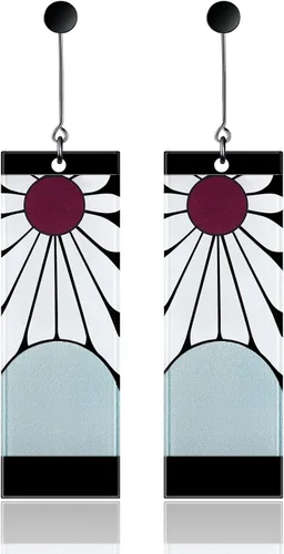 925 Sterling Silver Tanjiro Earrings,Anime Demon Slayer Cosplay Tanjiro Black Earrings Ear clip Kimetsu No Yaiba Hanafuda Halloween For Men Women