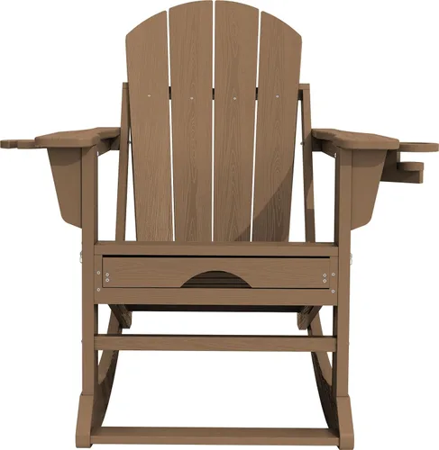 Miniatura 7 de KINGYES Silla mecedora Adirondack con otomano retráctil y portavasos, silla reclinable de patio Adirondack de HDPE para porche, patio, balcón, Teca