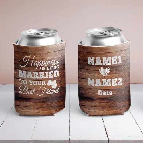 Miniatura 3 de VictoryStore Enfriadores de latas y bebidas: la felicidad es estar casado con tu mejor amigo Enfriadores de latas de boda
