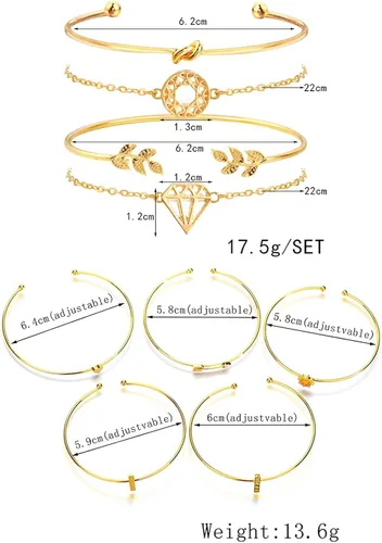 Miniatura 7 de Cocazyw 19 pulseras de varias capas apilables de oro rosa para mujer, pulseras ajustables para niñas, conjunto de regalos