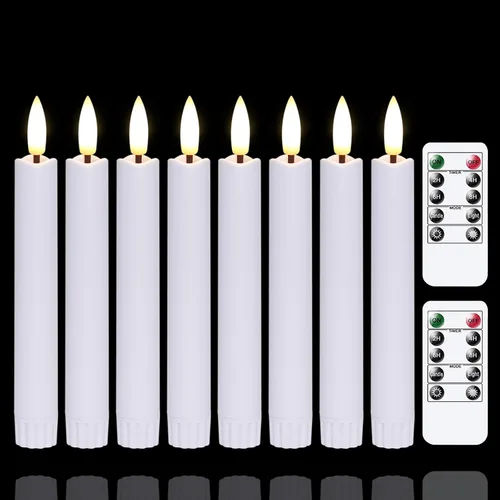 Miniatura 8 de Yeelida Velas cónicas sin llama a pilas con dos controles remotos con temporizador, velas LED de 6.4" con mechas 3D para ventana, luz cálida