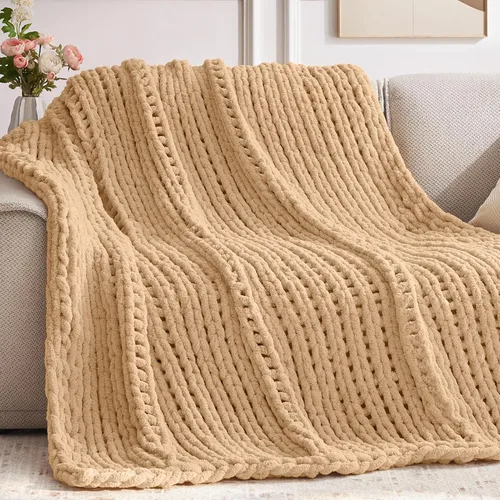 Negwoo - Manta de punto grueso, de felpilla, para cama y sofá, manta de ganchillo hecha a mano, grande y gruesa, lavable a máquina, bonita y cómoda,