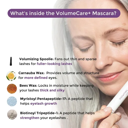 Miniatura 7 de Rumi Cosmetiques VolumeCare+ Máscara de pestañas para mujeres maduras, fórmula 2 en 1 de longitud y volumen extremos, sin grumos ni descamaciones