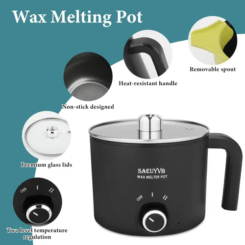 Miniatura 4 de SAEUYVB Kit de fabricación de velas con olla de fusión de cera, derretidor de cera para hacer velas con termómetro, suministros completos de kit