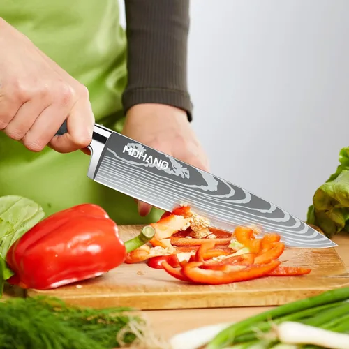 Miniatura 5 de MDHAND - Juego de cuchillos de chef profesional con bolsa enrollable, juego de 9 cuchillos de cocina japoneses con afilador, cuchillos de cocina