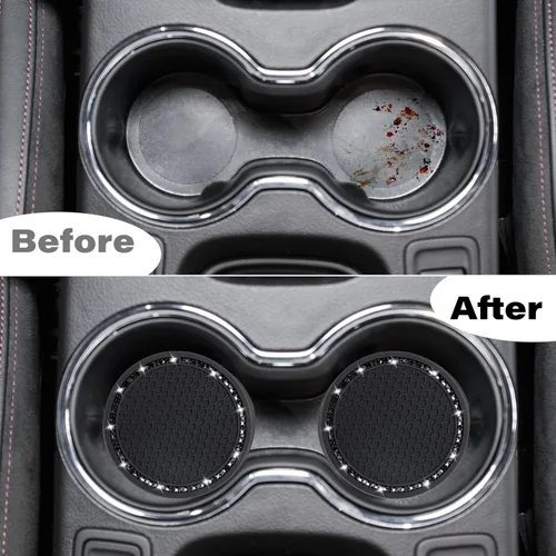Miniatura 5 de BFXM 2 PCS Posavasos Brillantes para Portavasos de Auto, 2.75 pulgadas Diamante Universal Antideslizante de Silicona Posavasos para Portavasos