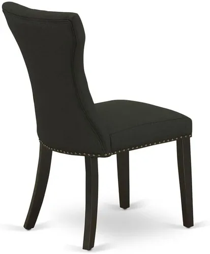 Miniatura 7 de East West Furniture GAP1T24 Gallatin Parsons - Juego de 2 sillas de comedor tapizadas de tela de lino negro, con botones copetudos, color negro