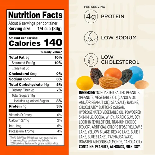 Miniatura 2 de Snak Club Energizer Trail Mix con cacahuetes salados tostados, pasas, caramelos de chocolate, almendras tostadas, aperitivos sin gluten y kosher