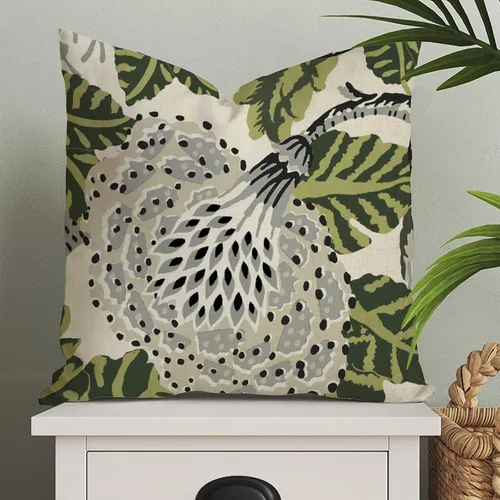 ArogGeld Fundas de Almohada Euro Sham Florales Verde y Blanco Gris Estilo Chinoiserie Funda de Almohada Asiática Funda de Cojín Decorativo 18x18