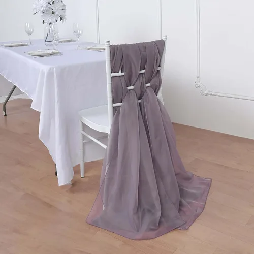 Miniatura 3 de Efavormart - Paquete de 5 bandas de gasa de alta calidad para silla, 22 x 78 pulgadas, amatista violeta, lazos para silla de diseño transparente